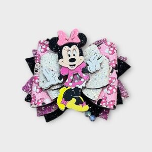 Disney Minnie Mouse White Poppy Designs Slitter Shaker Sparkle Hair Bow